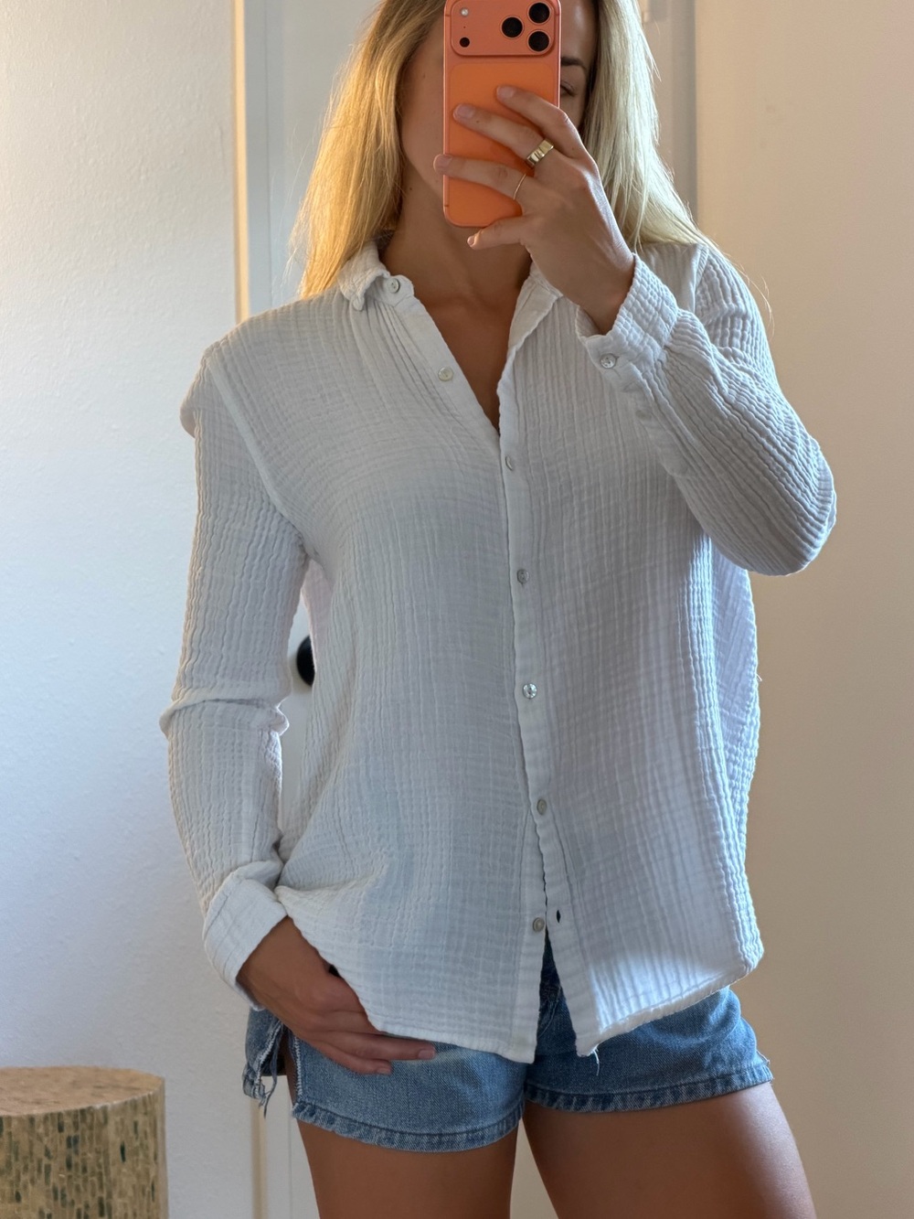 BeachLunchLounge White Double Gauze Cotton Button Down Shirt Size Medium